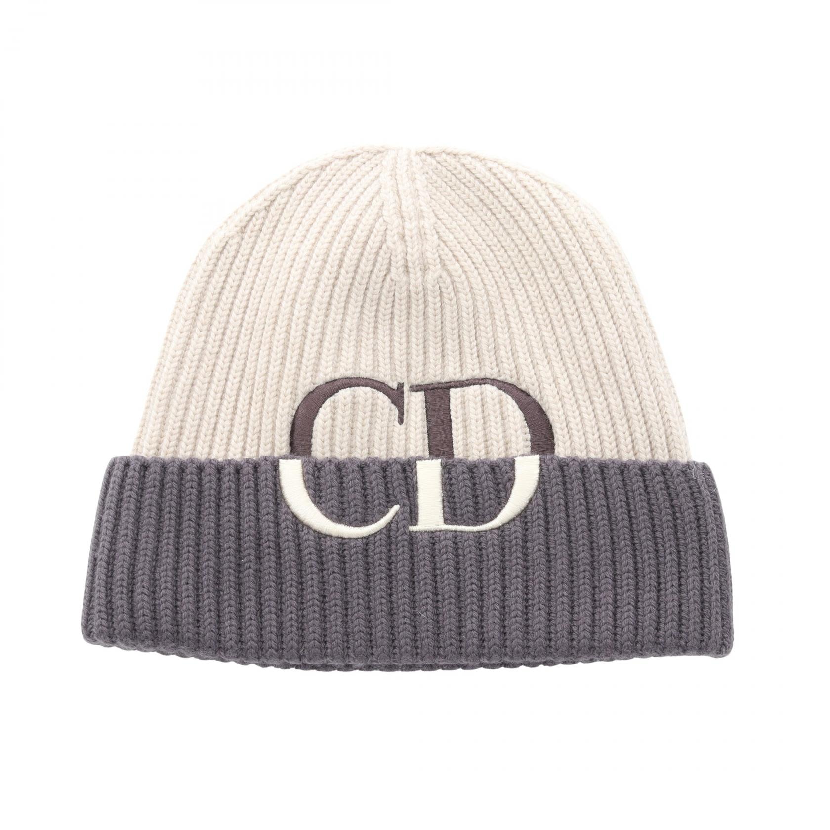 ディオール Dior CDロゴ 刺繍 ニット帽 ニットキャップ 帽子 ウール レディース ベージュ系 / パープル系 【中古】