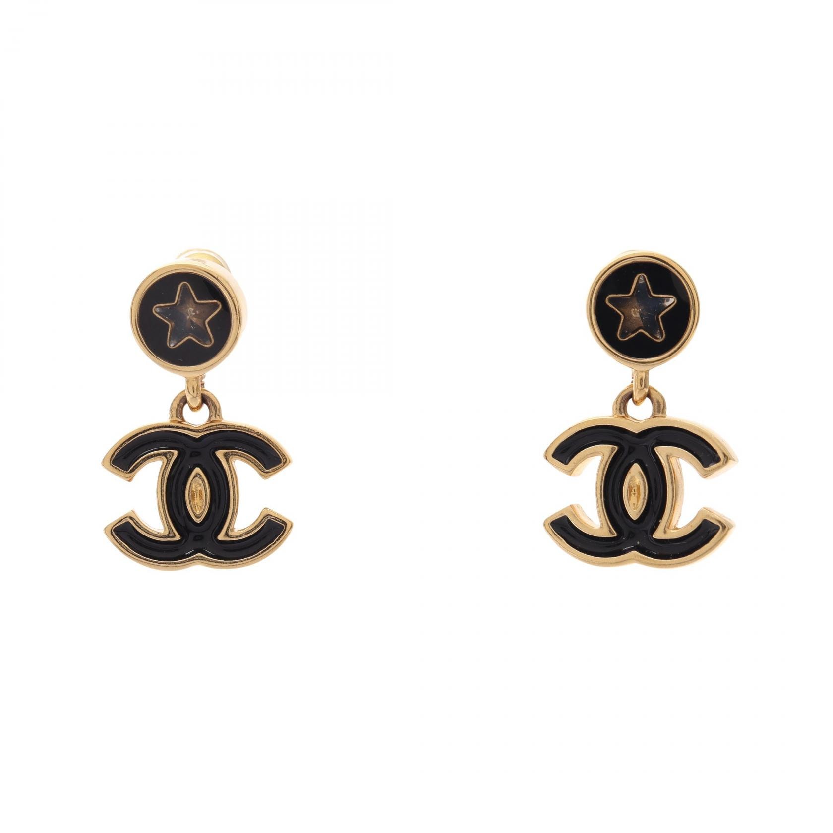シャネル CHANEL ココマーク ピアス ジュエリー GP(ゴールドメッキ) レディース ゴールド系 / ブラック系 F25K 【中古】