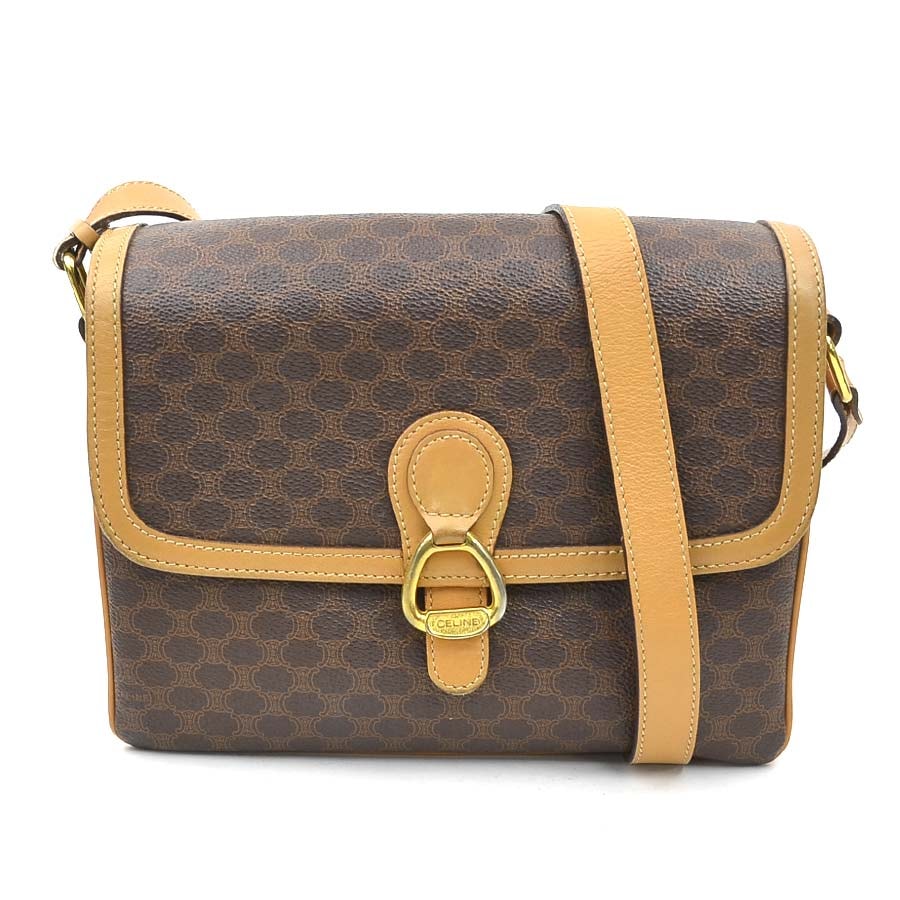 セリーヌ CELINE ショルダーバッグ マカダム PVC/レザー ブラウン ゴールド レディース【中古】 e61562a
