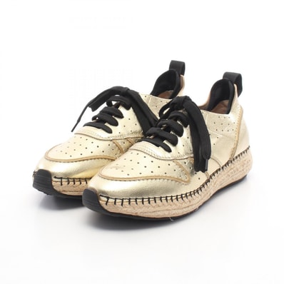 トッズ TOD'S パンチング スニーカー 靴 レザー ラフィア レディース ゴールド系 / ブラック系 / ベージュ系 【中古】