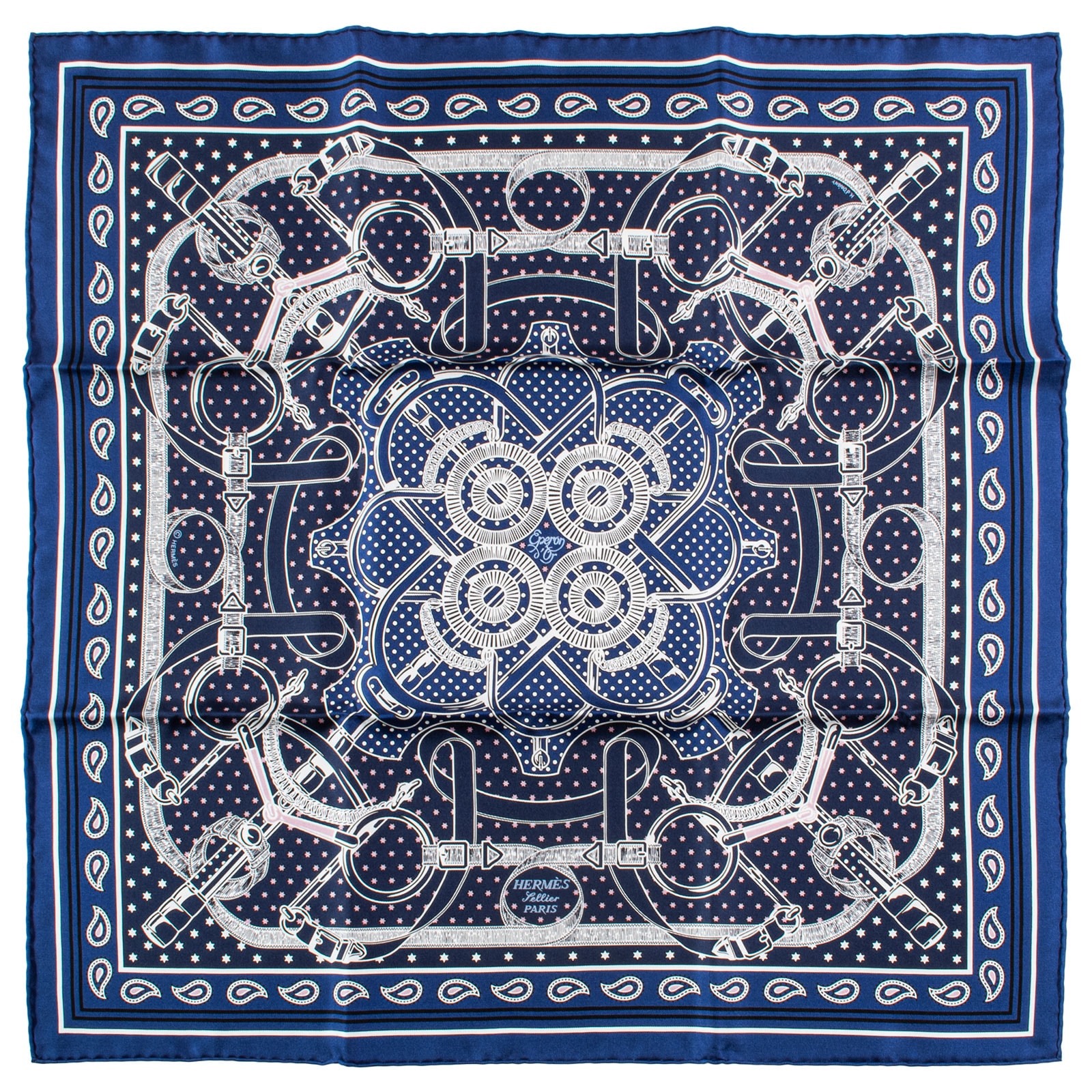 HERMES エルメス スカーフ カレ55 シルクバンダナ Eperon d'Or Bandana エプロンドール バンダナ 042977S 09 2024AW シルク ブルー ネイビー【中古】
