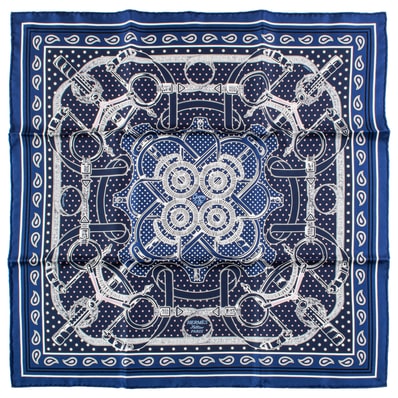 HERMES エルメス スカーフ カレ55 シルクバンダナ Eperon d'Or Bandana エプロンドール バンダナ 042977S 09 2024AW シルク ブルー ネイビー【中古】