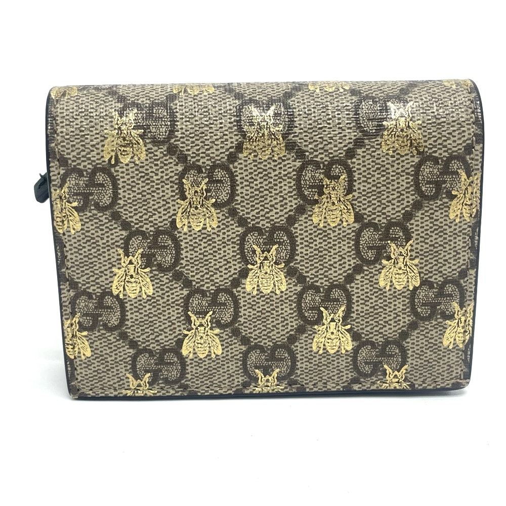 グッチ GUCCI BEE ビー 508057 GG コンパクトウォレット 2つ折り財布 GGスプリームキャンバス ベージュ