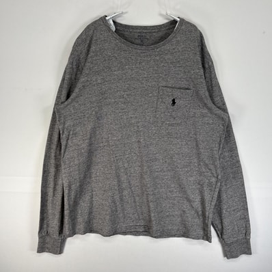 古着 ポロ・ラルフローレン POLO RALPH LAUREN 長袖Tシャツ ロゴ 刺繍 クルーネック 胸ポケ グレー 無地 メンズ