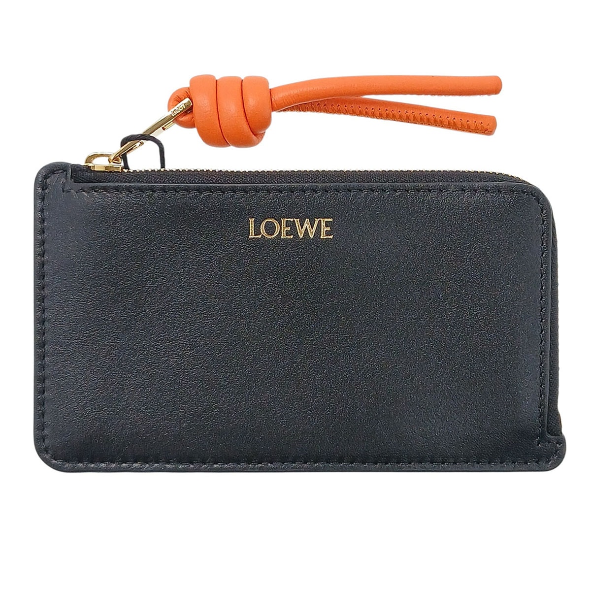 LOEWE ロエベ ノット コインカードホルダー コインケース CEM1Z40X01 レザー ブラック オレンジ レディース【中古】