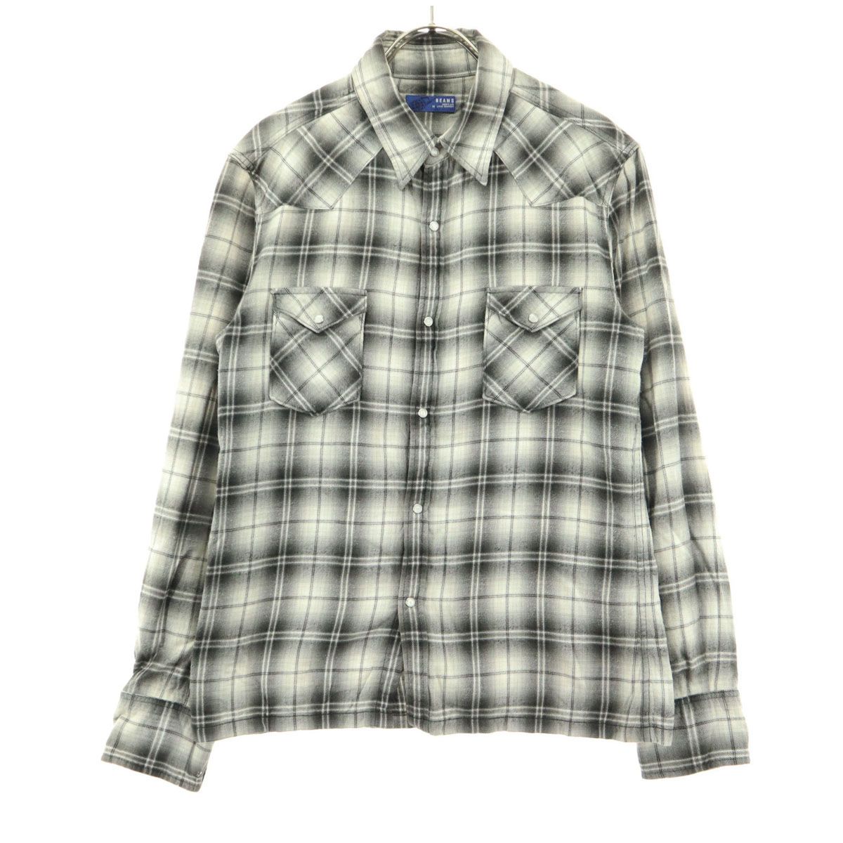 BEAMS ビームス チェック柄 長袖 コットンシャツ L ブラック系