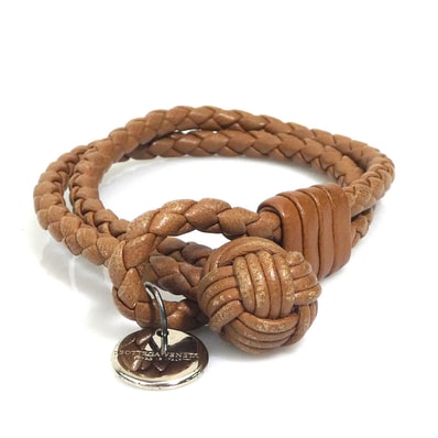ボッテガヴェネタ BOTTEGAVENETA ブレスレット イントレチャート レザー/シルバー925 ブラウン/シルバー ユニセックス【中古】 e61660a