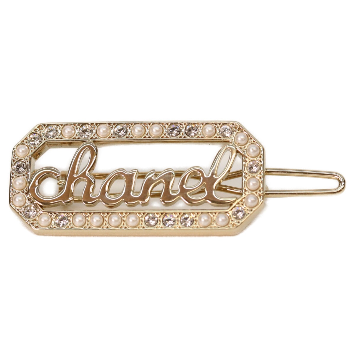 シャネル L23B ゴールド ラインストーン フェイクパール ロゴ ヘアクリップ