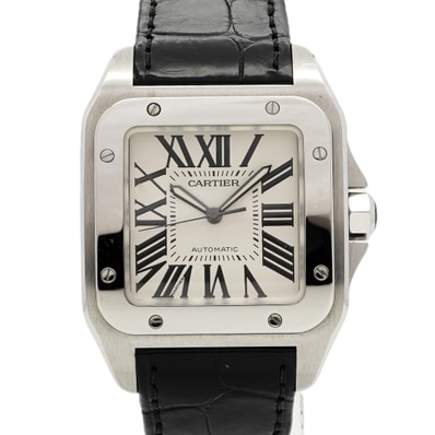 【6wda0055】カルティエ サントス100LM W20073X8 シルバー文字盤【中古】腕時計 メンズ