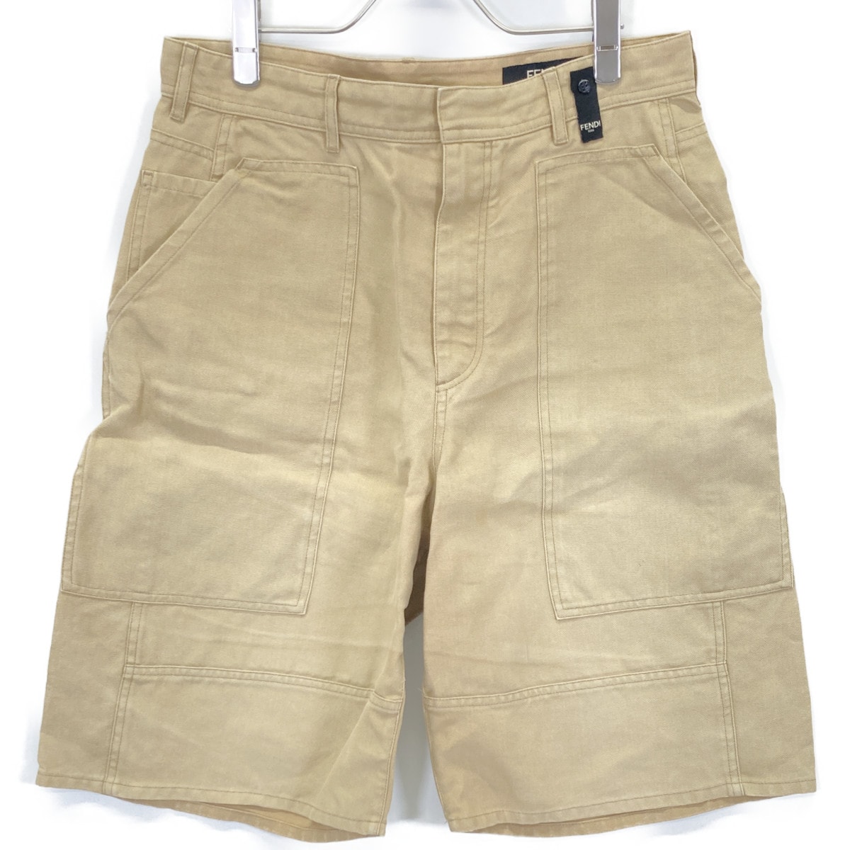フェンディ 23年製 FB0968 AR96 ベージュ ワークペインター バミューダキャンバス ハーフパンツ 48