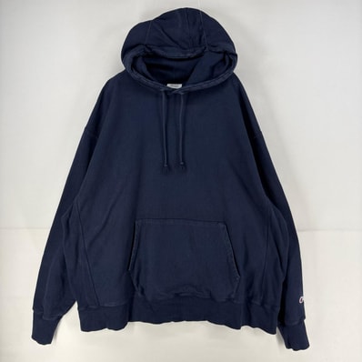 古着 チャンピオン Champion パーカー 目無し スウェット 無地 肉厚 厚手 リバースウィーブ 3XL ネイビー 無地 メンズ