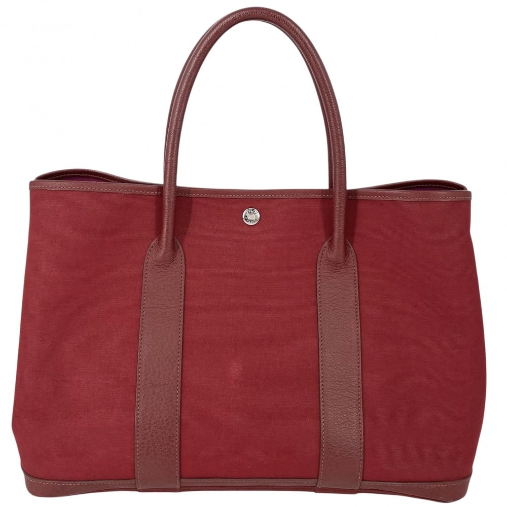 HERMES エルメス ハンドバッグ ガーデンパーティPM トートバッグ 肩掛け 鞄 かばん □J刻印 キャンバス レザー ボルドー ピンクパープル シルバー金具 レディース 2006年【中古品】