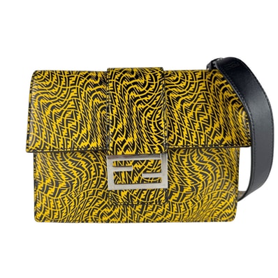 フェンディ FENDI ショルダーバッグ フラットバケット レザー イエロー/ブラック メンズ 7VA524 AFSY【中古】 z9934