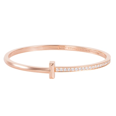 TIFFANY&Co. ティファニー ティファニーT Tワン ナロー ダイヤモンド ヒンジ バングル ブレスレット K18RG ダイヤモンド ピンク ゴールド【中古】