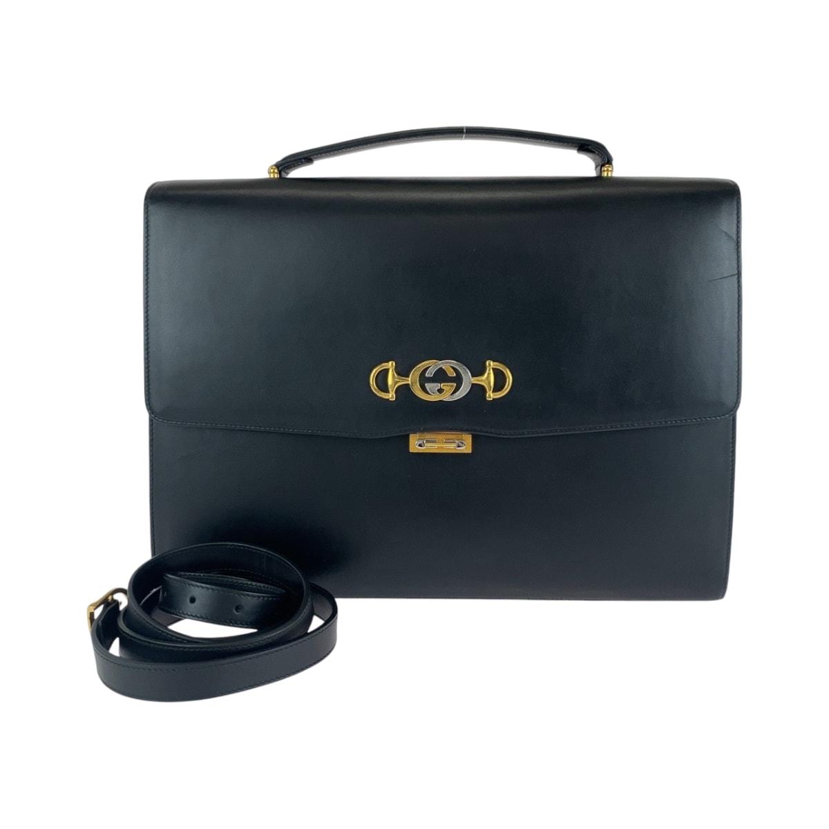 美品 GUCCI グッチ ズゥミ ブラック 黒 ゴールド金具 カーフ ビジネスバッグ ブリーフケース 408868 【中古】