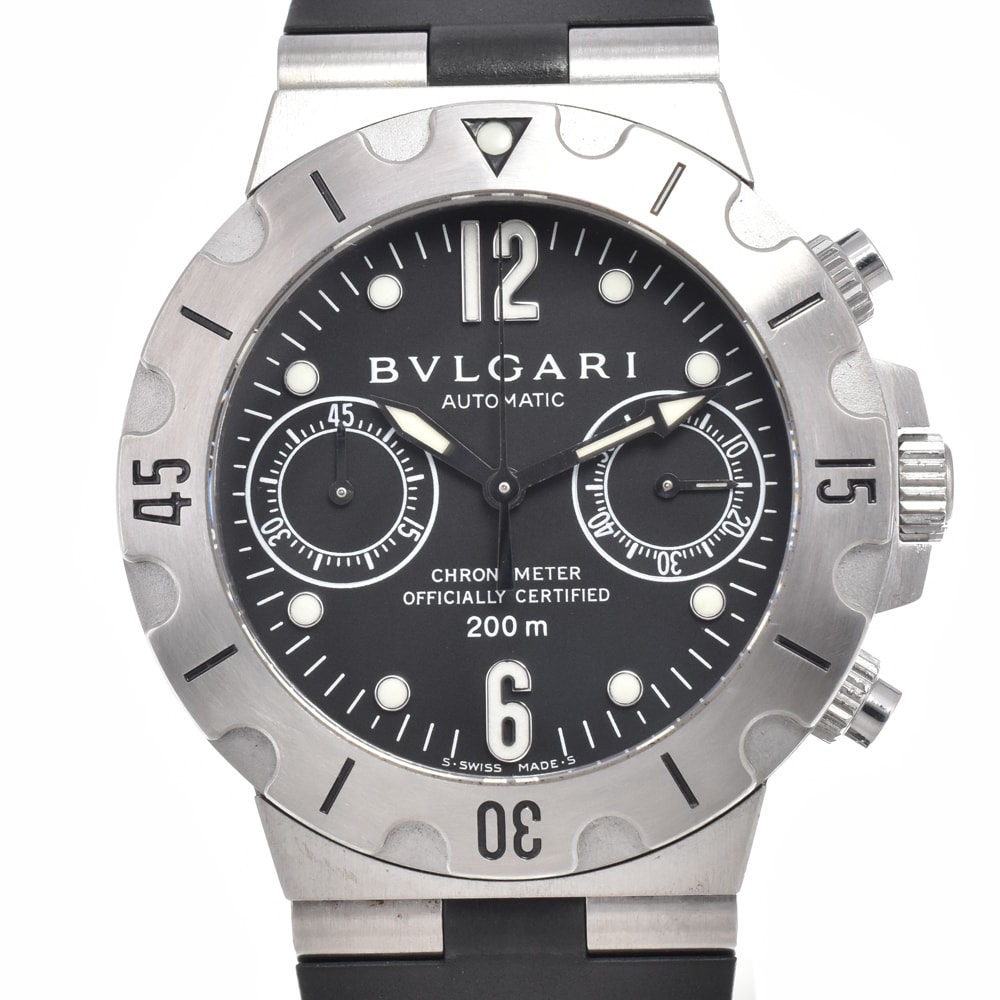 ブルガリ BVLGARI SC38S ディアゴノ スクーバ クロノグラフ ブラック 自動巻き メンズ 美品 腕時計 B#147970