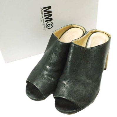 MM6 エムエムシックス 18SS イタリア製 オープントゥ レザーサボ サンダル S59WP0027 SY0611 37(23.5cm) BLACK Maison Margiela メゾンマルジェラ ウエッジソール シューズ g24148