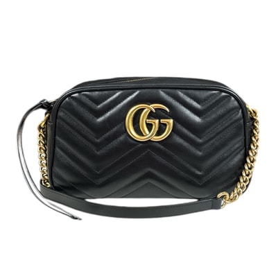 グッチ キルティングスモールショルダー GGマーモント ショルダーバッグ レザー 447632 ブラック レディース GUCCI 中古