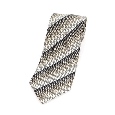 【中古】ジョルジオアルマーニ GIORGIO ARMANI シルク ストライプ柄ネクタイ ベージュxブラック【メンズ】