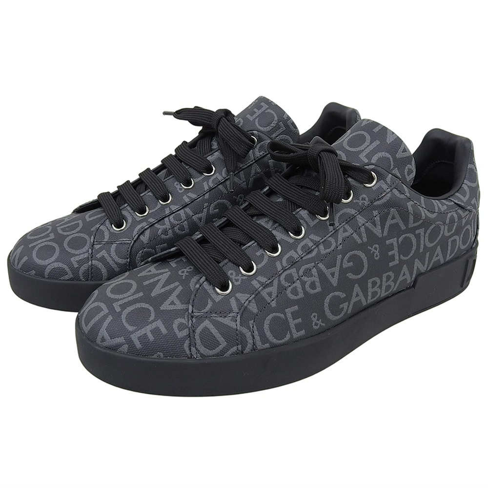 ドルチェアンドガッバーナ 新品同様 ロゴモノグラム 総柄 スニーカー シューズ メンズ 黒 ブラック 8 8