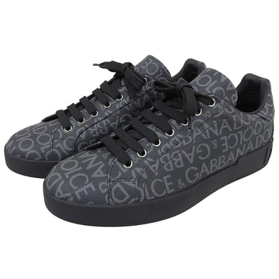 ドルチェアンドガッバーナ 新品同様 ロゴモノグラム 総柄 スニーカー シューズ メンズ 黒 ブラック 8 8