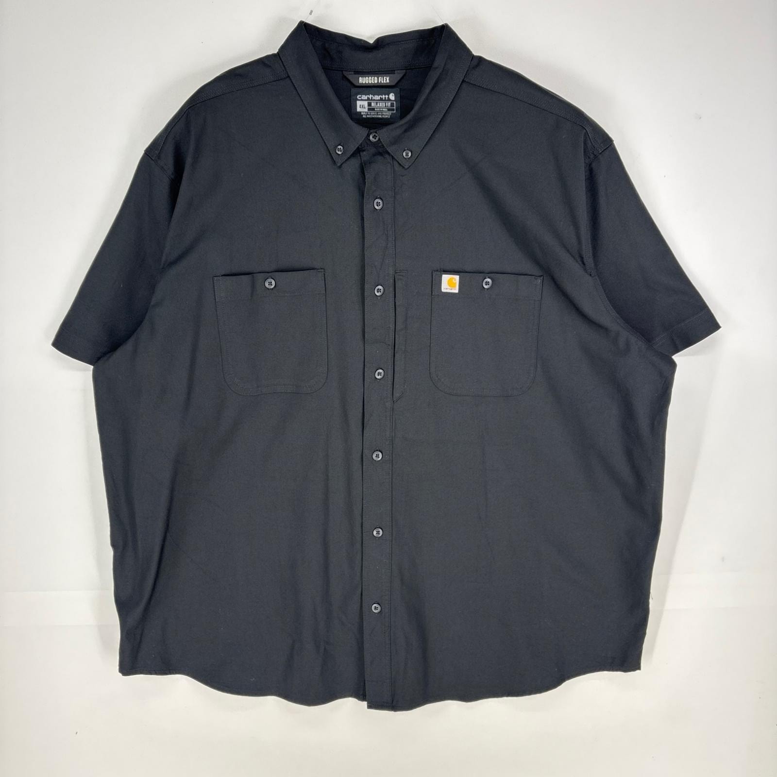 古着 カーハート Carhartt 半袖シャツ ボタンダウン 胸ポケット 大きいサイズ ワンポイント ワーク 2XL  ブラック系 メンズ