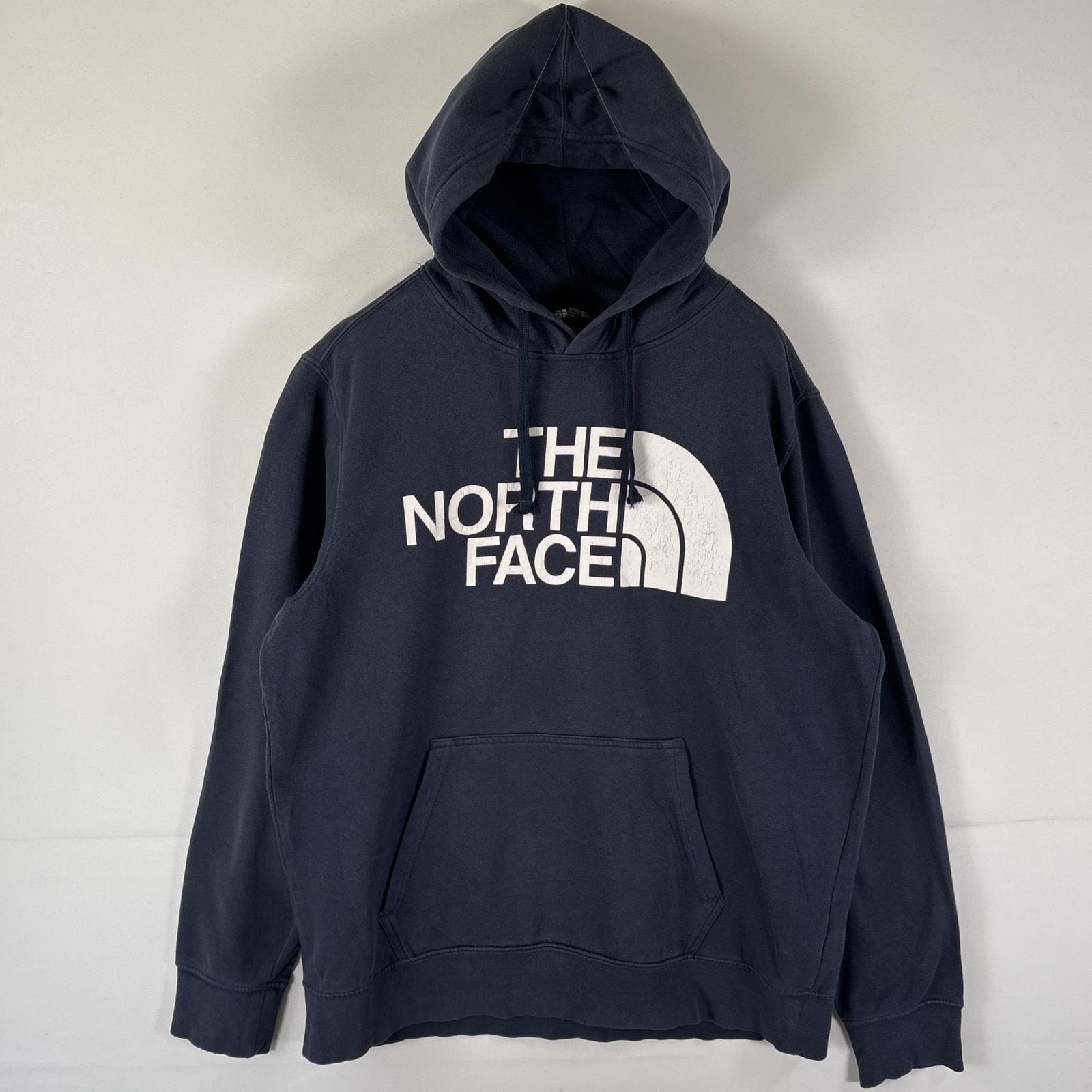 古着 ザ・ノースフェイス THE NORTH FACE パーカー スウェット ビッグロゴプリント アウトドア プルオーバー フーディ L ネイビー メンズ