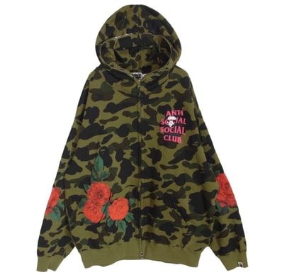 A BATHING APE x ANTI SOCIAL SOCIAL CLUB Assc Full Zip Hoodie "Green"