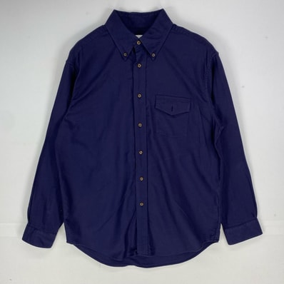 古着 ブルックスブラザーズ Brooks Brothers 長袖シャツ ボタンダウン 胸ポケットフラップ付 346 M ネイビー系 無地 メンズ