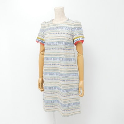 Weekend Max Mara ウィークエンド マックスマーラ ワンピース サイズ36 半袖 ツイード フリンジ装飾 ボーダー ミディ【最終値下げ】 ブランド古着【中古】20240428/GP4172
