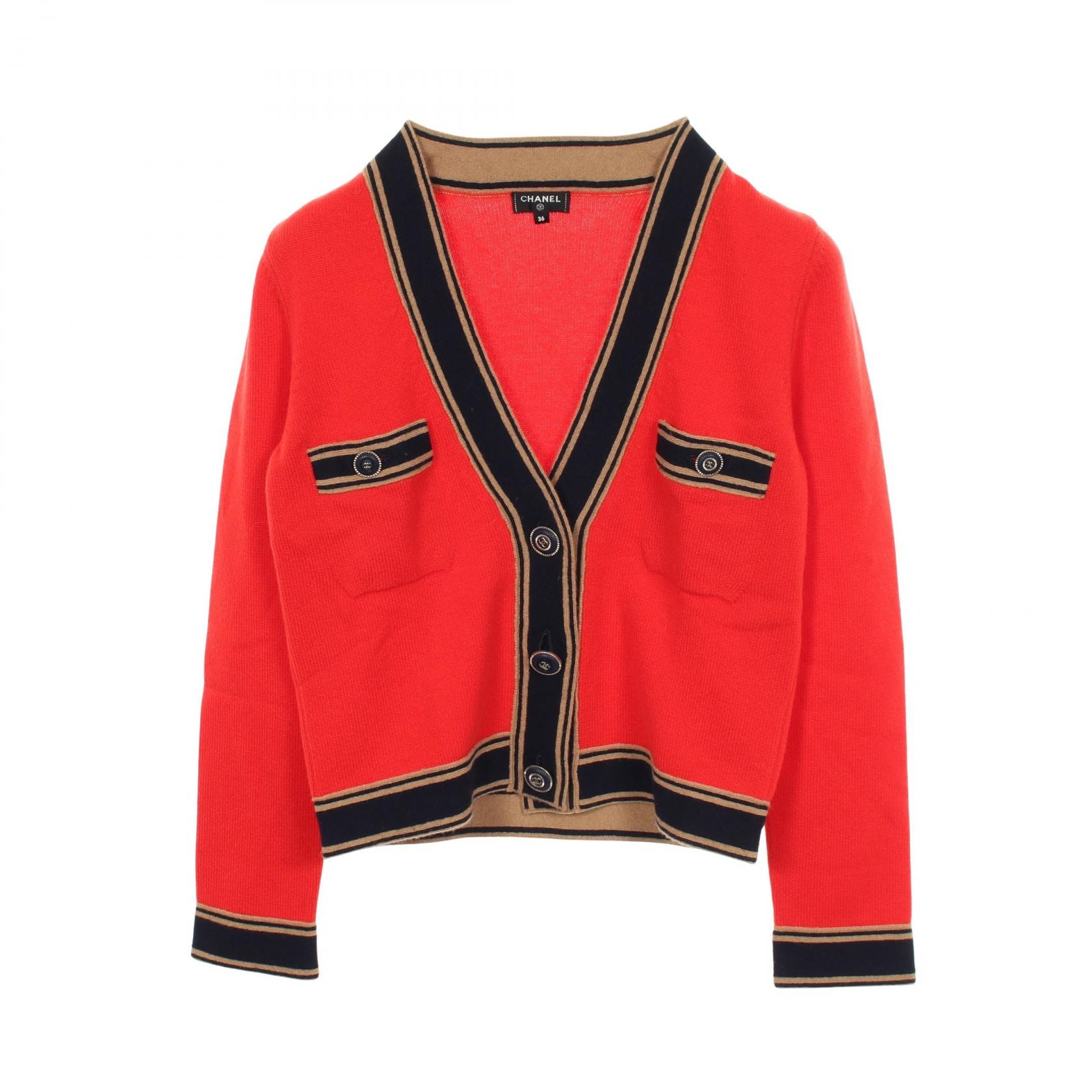 シャネル CHANEL ココマークボタン カーディガン 衣料品 トップス カシミヤ レディース レッド系 / ネイビー系 / ベージュ系 P62955K48449 【中古】