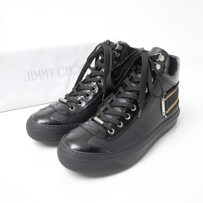 ■美品■JIMMY CHOO ジミーチュウ スニーカー サイズ38 1/2 ベルト装飾 切替 ハイカット レザー 靴 ブランド古着【中古】20260903/RB0453