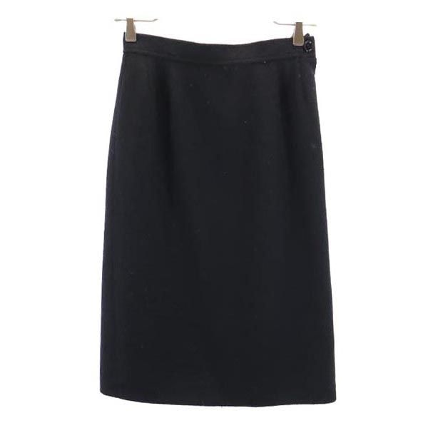 YVES SAINT LAURENT イヴサンローラン ウール100% ミディ丈 タック スカート S ブラック系