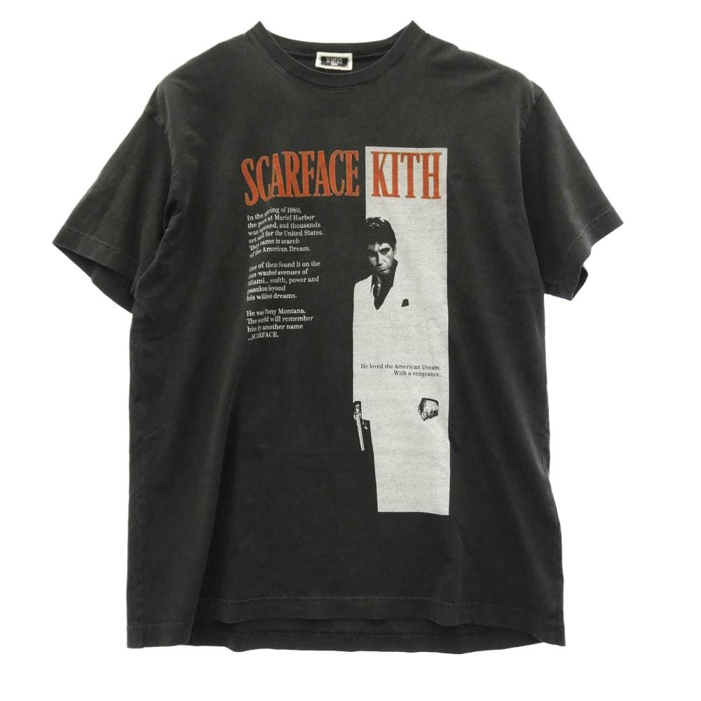 KITH キス Tシャツ 25AW KHM034171 × Scarface スカーフェイス Film Poster Tee ヴィンテージ加工 フィルム ポスター プリント Tシャツ 半袖カットソー ブラック系 M【中古】
