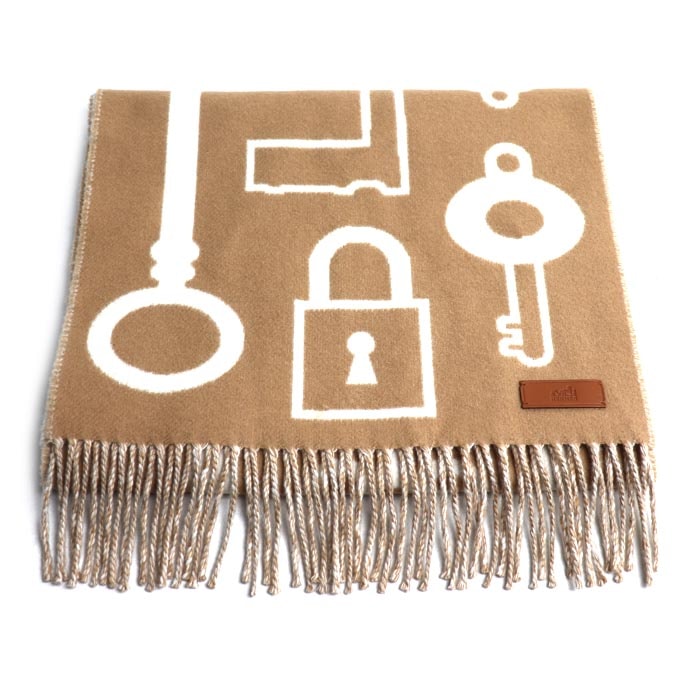 HERMES エルメス カザック キー コレクション マフラー キャメル/イヴォワール H259142S レディース【中古】【美品】