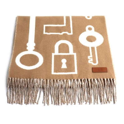 HERMES エルメス カザック キー コレクション マフラー キャメル/イヴォワール H259142S レディース【中古】【美品】