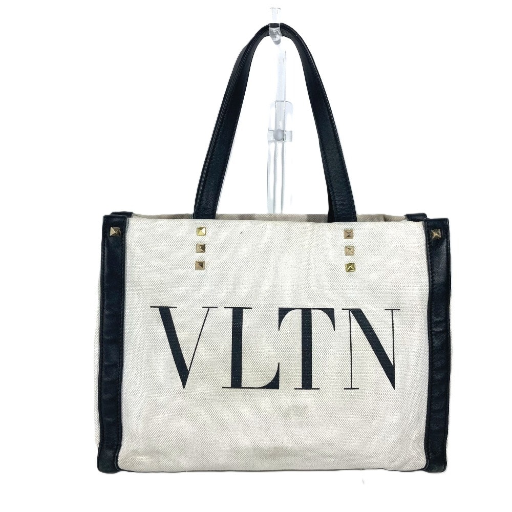 ヴァレンティノ VALENTINO ロゴ スタッズ カバン ショルダーバッグ 肩掛け トートバッグ キャンバス/レザー ホワイト