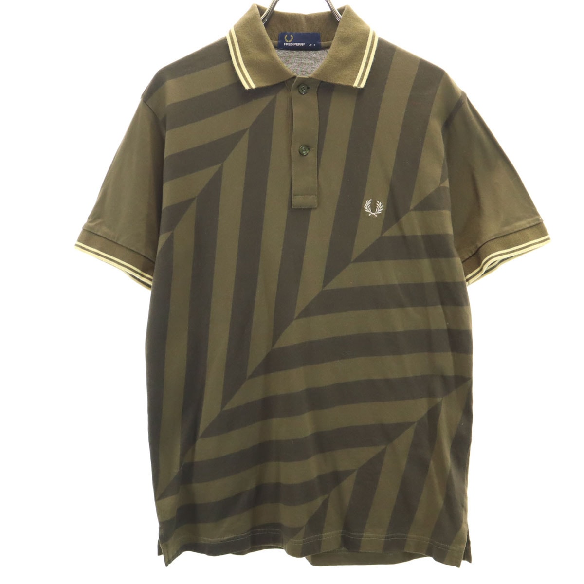 FRED PERRY フレッドペリー ストライプ柄 半袖 ポロシャツ S オリーブ