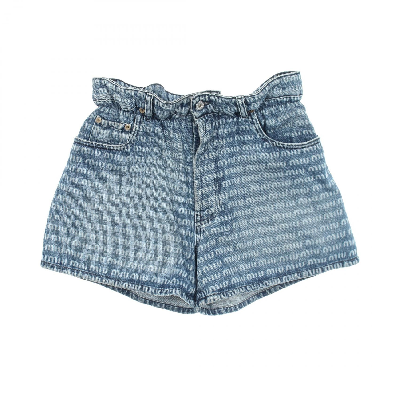 ミュウ ミュウ Miu Miu ロゴ 総柄 デニムパンツ 衣料品 ボトムス コットン レディース ネイビー系 GWP424 【中古】
