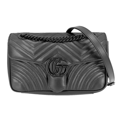 GUCCI グッチ ショルダーバッグ GGマーモント キルティング 肩掛け 斜め掛け 443497 レザー ブラック 黒 ブラック×シルバー金具 レディース【中古品】