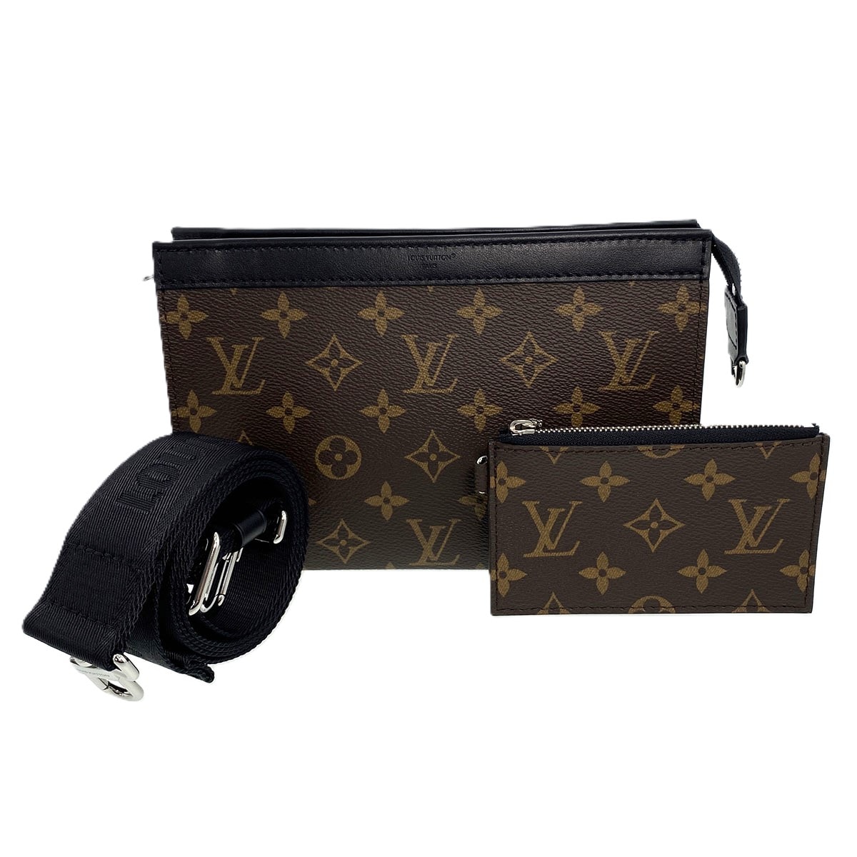 LOUIS VUITTON ルイ・ヴィトン ガストン ウェアラブル ウォレット ショルダーバッグ M14036 モノグラムマカサー ブラウン ブラック メンズ【中古】