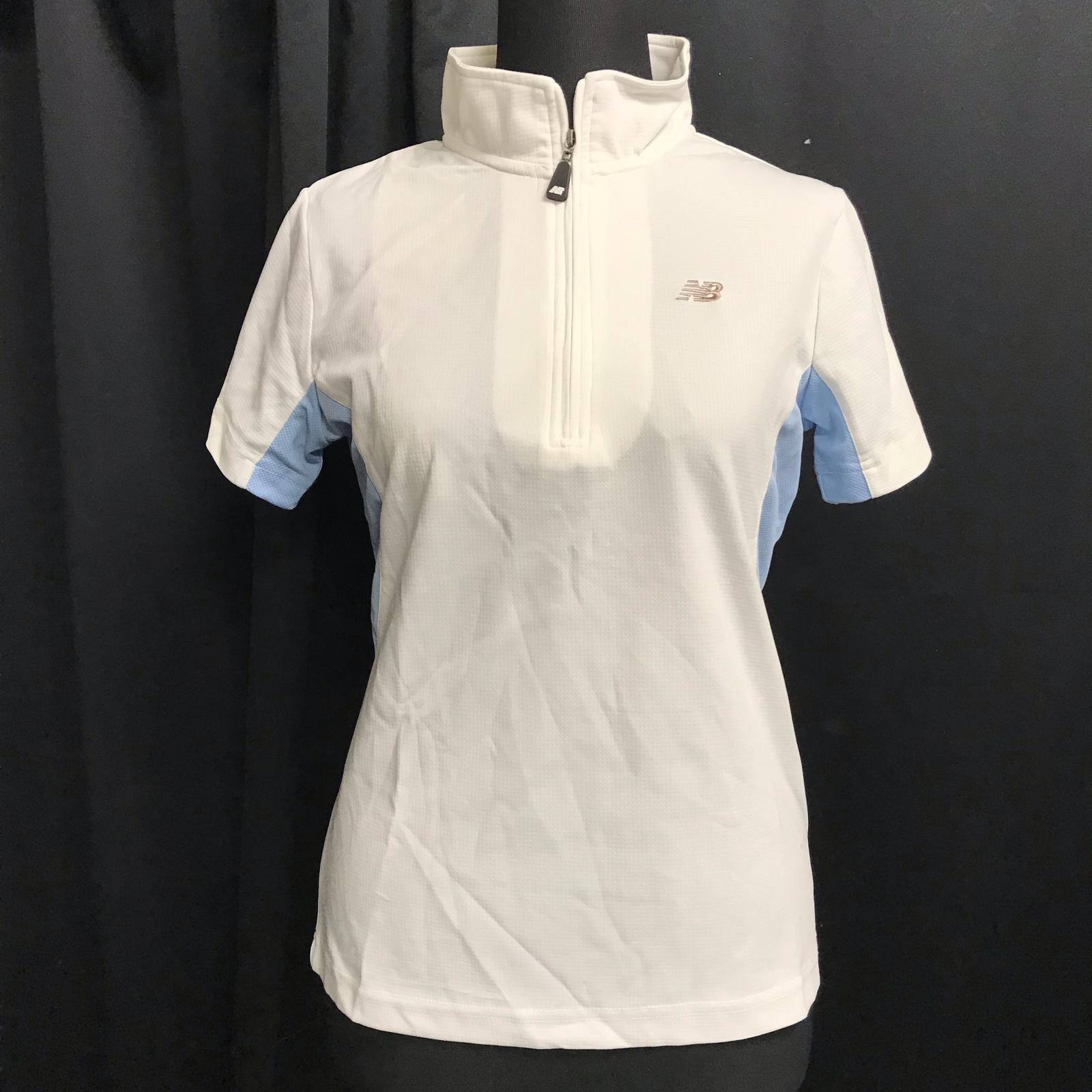 NEW BALANCE/ニューバランス★半袖ハーフジップTシャツ【レディースL/白/white】ランニング/ゴルフ/テニス/バドミントン/Tops/Shirt◆BJ152-e