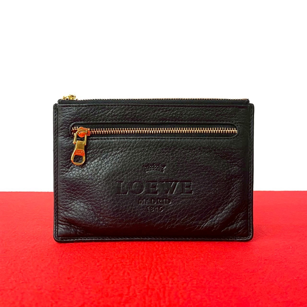LOEWE ロエベ ロゴ 刻印 レザー ポーチ ブラック
 62954