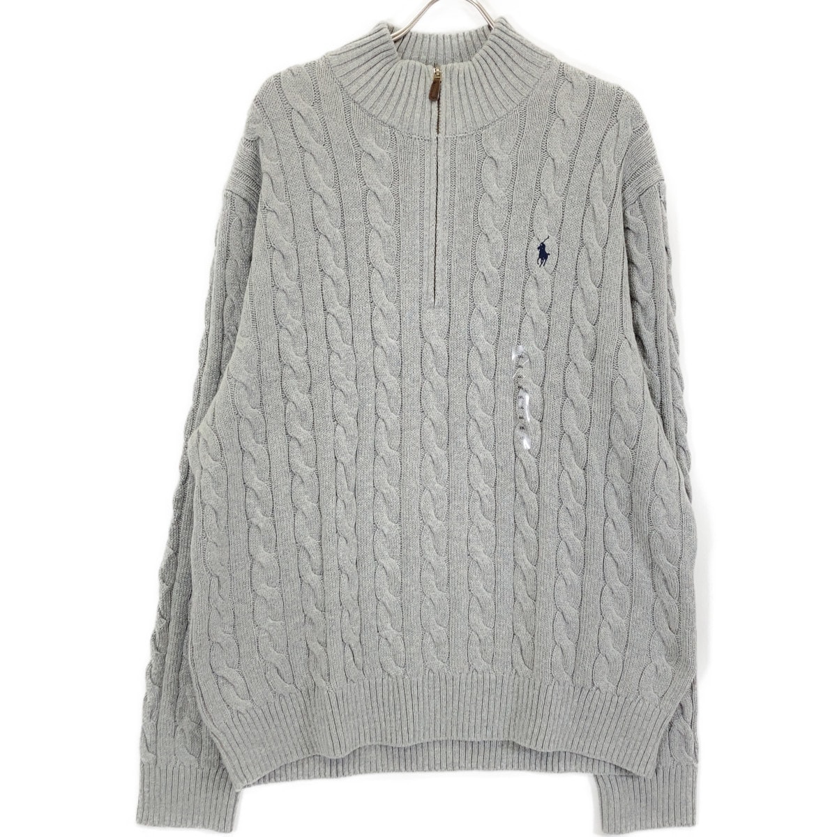 ポロ ラルフローレン グレー コットン ハーフZIP ケーブル セーター XXL