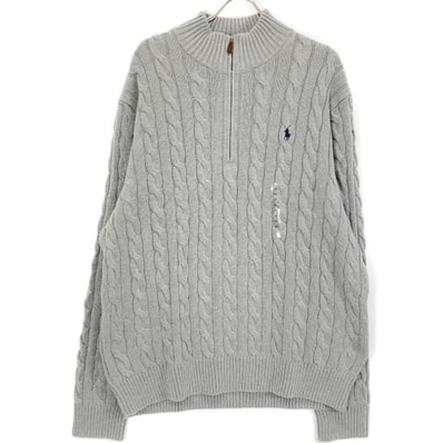 ポロ ラルフローレン グレー コットン ハーフZIP ケーブル セーター XXL