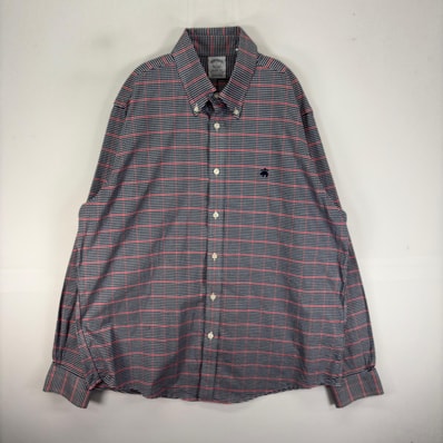 古着 ブルックスブラザーズ Brooks Brothers 長袖シャツ ボタンダウン ワンポイント 刺繍ロゴ L ネイビー系 チェック メンズ