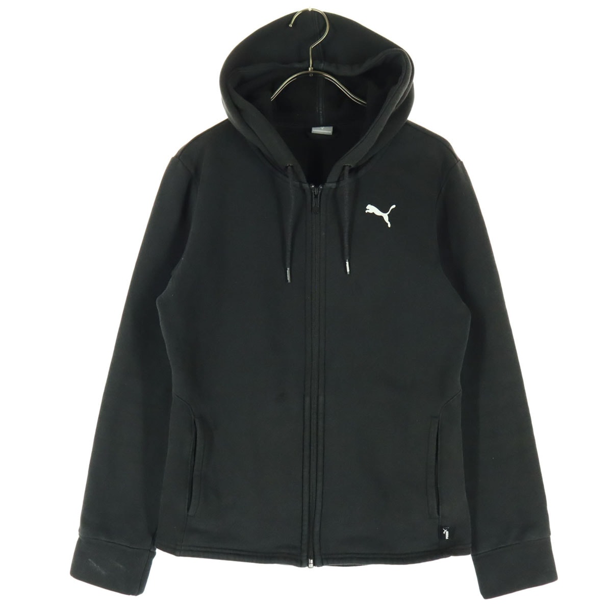 PUMA プーマ 裏起毛 ワンポイントロゴ 長袖 ジップパーカー M ブラック