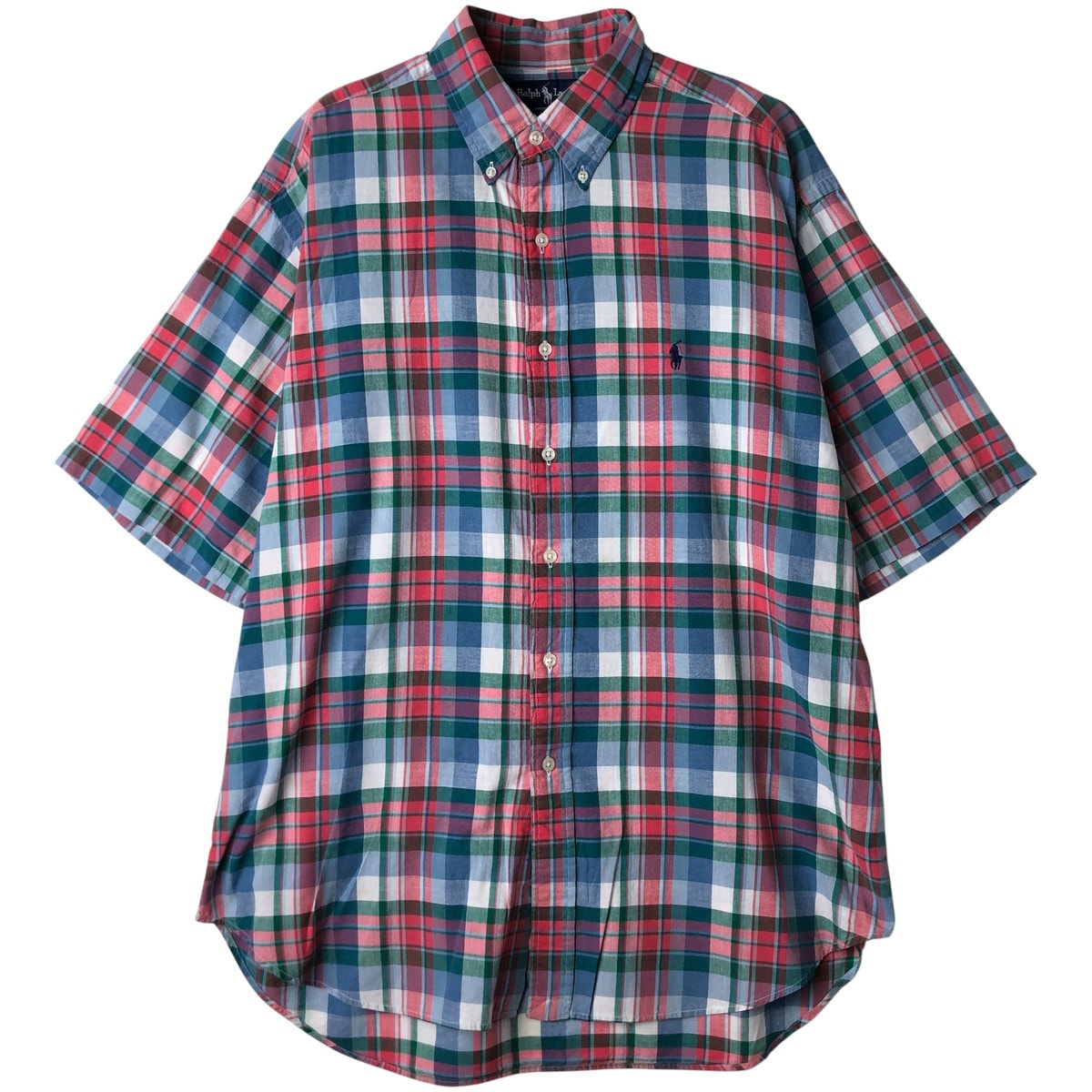 古着 ラルフローレン Ralph Lauren BLAKE マドラスチェック 半袖 ボタンダウン チェックシャツ メンズL相当/eaa611051