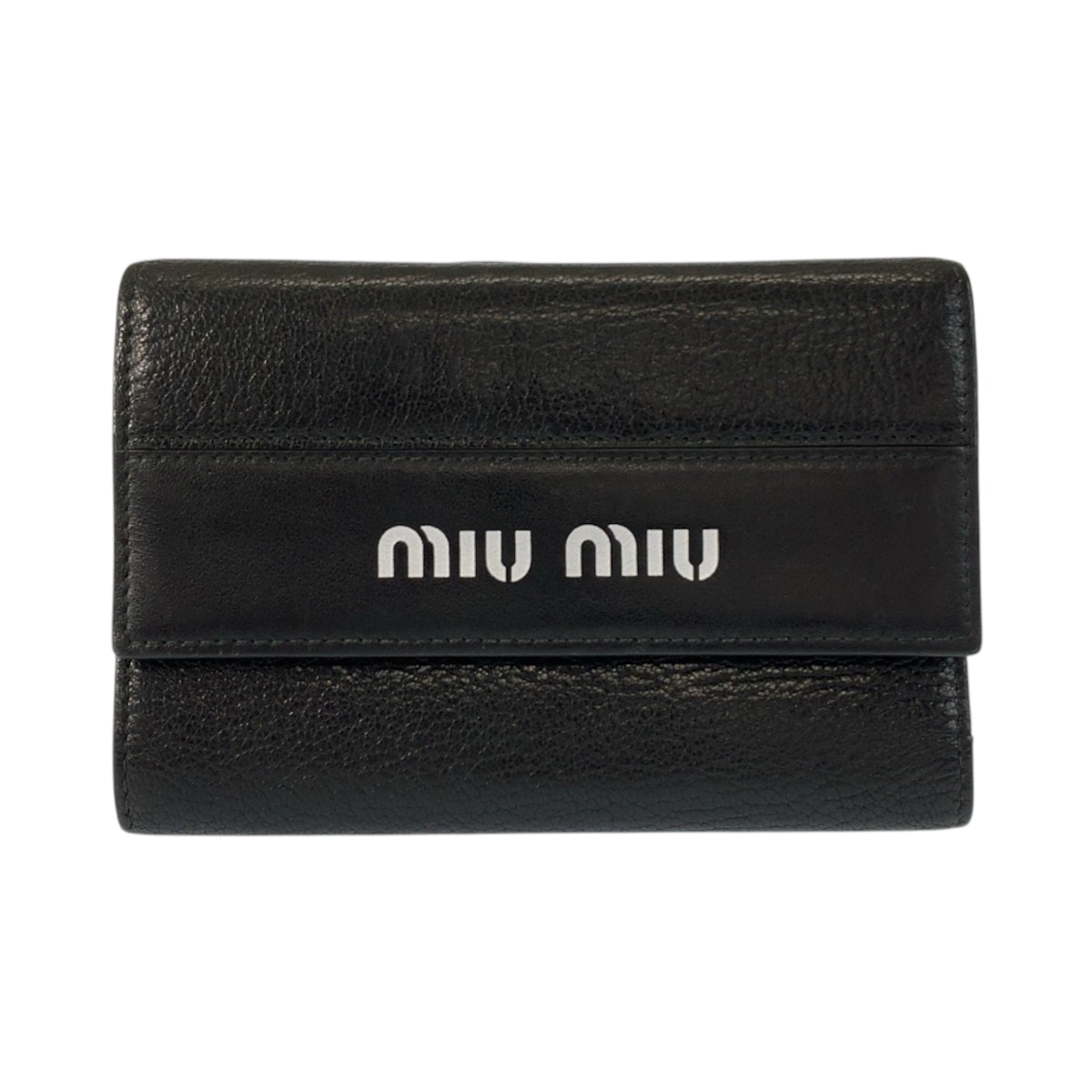 美品 MIUMIU ミュウミュウ マドラス ロゴ ブラック 黒 レザー 折財布 コンパクトウォレット 601268 【中古】
