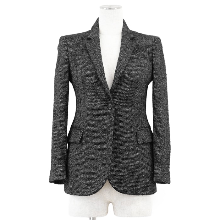 【SALE】GUCCI グッチ テーラードジャケット ツイード ウール / シルク ロゴ GG インターロッキング チャーム ノッチドラペル 2B 開き見せ フルライニング ノーベント アウター レディース サイズ 38 ブラック ホワイト 黒 白 伊製